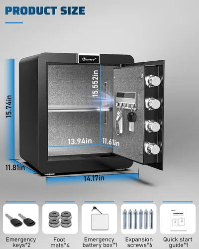 Miniatura 2 de Kavey Caja de seguridad ignífuga de 1.8 pies cúbicos, pantalla táctil LCD, caja fuerte para el hogar con sistema de alarma dual y modo de silencio