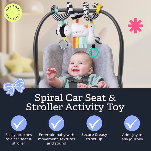 Miniatura 3 de Itzy Ritzy Juguete de actividad en espiral para asiento de automóvil y cochecito – Juguetes para cochecito y asiento de automóvil para edades de 0