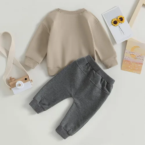Miniatura 98 de Conjunto de 2 piezas de sudadera de manga larga con cuello redondo y pantalones casuales para bebés y niños pequeños