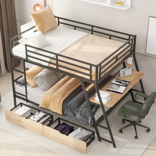 Miniatura 9 de Cama baja de tamaño individual con escalera convertible, se puede colocar a la izquierda o derecha, marco de cama de madera para dormitorio