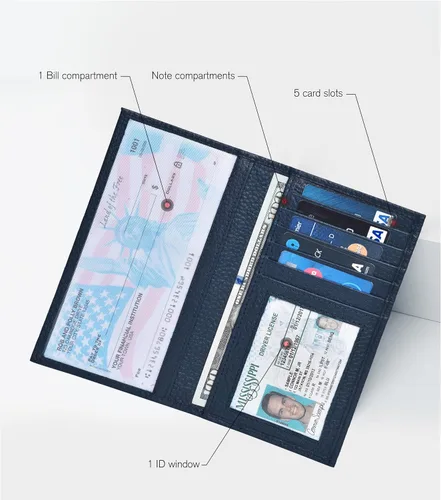 Miniatura 2 de ESTALON Funda para libro de cheques para hombres y mujeres, funda de cuero estándar para chequera, Celeste