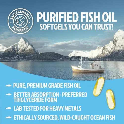 Miniatura 5 de Suplementos de aceite de pescado Omega 3 – 2400 mg de aceite de pescado por porción – Omega-3 de triple fuerza con ácidos grasos EPA y DHA – Apoyo