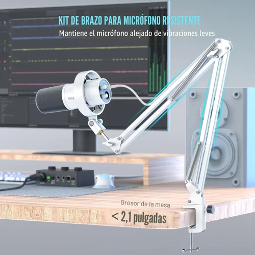 Miniatura 2 de FIFINE - Micrófono dinámico con brazo articulado, micrófono vocal de estudio XLR, kit de micrófono USB para PC con botón de silencio, perilla