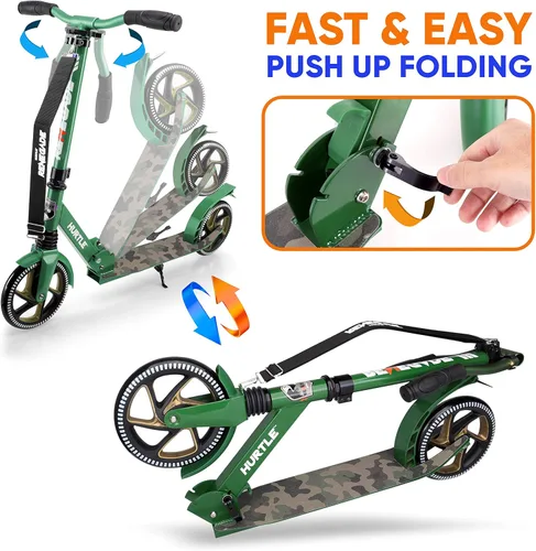 Miniatura 3 de Hurtle Renegade Kick Scooter for Kids, Teenagers & Adults - 2-Wheel Folding Scooter with Adjustable T-Bar Handlebar - Alloy Anti-Slip Deck Camouflaje