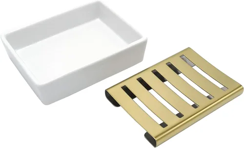 Miniatura 4 de Jabonera de cerámica dorada de acero inoxidable para ducha y baño, caja de jabón de drenaje de doble capa