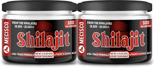 Shilajit orgánico puro del Himalaya, 2 paquetes de 0.7 onzas (0.71 oz), el suplemento Shilajit contiene fúlvico, ácido húmico natural y más de 85