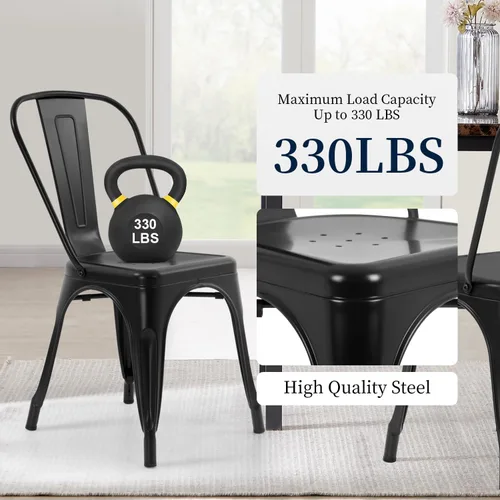 Miniatura 5 de Juego de 4 sillas de comedor, de metal, para interiores y exteriores, sillas de patio, de cocina, de 18 pulgadas de altura, silla de restaurante