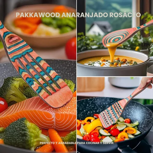 Miniatura 2 de Gudamaye Pakkawood - Juego de utensilios de cocina de madera de 7 piezas, cucharas de madera para cocinar, juego de utensilios de madera, cucharas