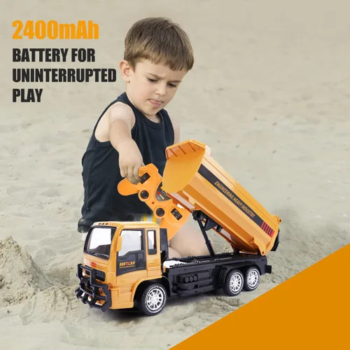Miniatura 8 de Jiakora - Camión volquete con control remoto para niños, vehículo de construcción RC de 2.4GHz con luces LED, función de volcado de 45°, 2