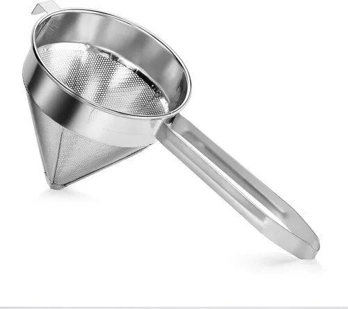 Soro Essentials - Colador de tapa de acero inoxidable de 8 pulgadas de malla fina - Colador en forma de cono Colador de alimentos, colador de jugo,