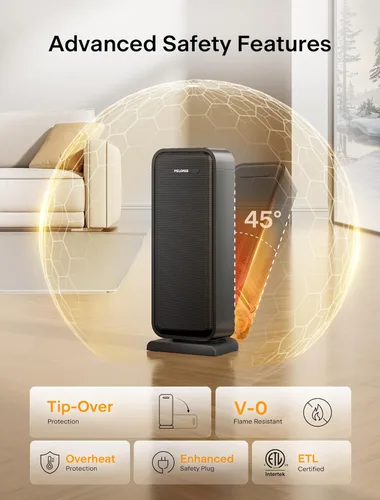 Miniatura 5 de Pelonis Calentador de espacio eléctrico de 1500 W para uso en interiores con termostato, oscilación y control remoto – Calentador de cerámica