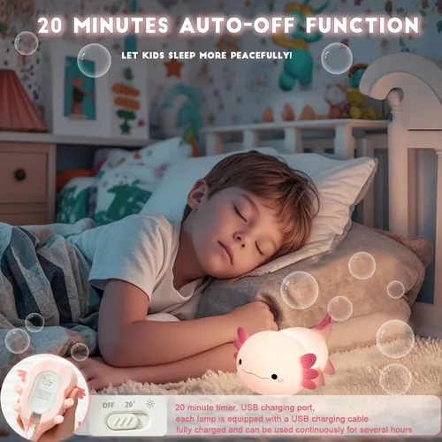 Miniatura 2 de HAPPYBAG Axolotl - Lámpara de noche para niños, bonita lámpara de ajolote de silicona regulable para guardería, lámpara táctil recargable Kawaii