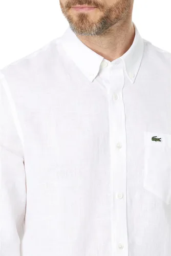 Miniatura 3 de Lacoste Camisa de manga larga con botones de lino y bolsillo frontal para hombre
