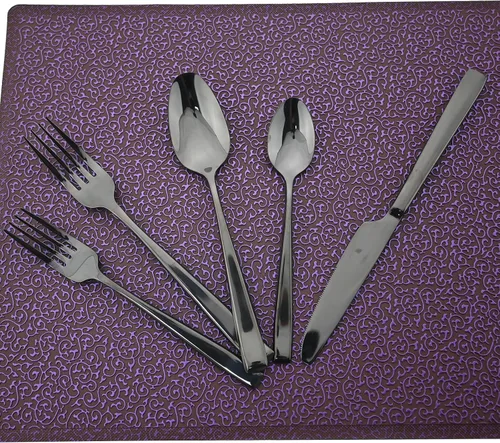 Miniatura 2 de Juego de cubiertos de mango grueso de 24 piezas, acero inoxidable 18/10 negro antiguo con cuchillo para carne, juego de cubiertos pulidos de espejo