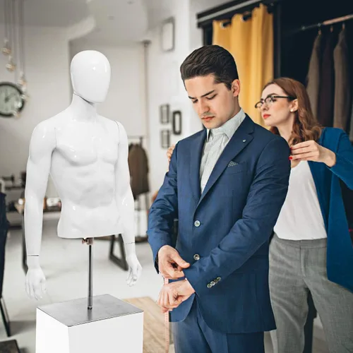 Miniatura 3 de Giantex Maniquí femenino Torso Altura ajustable Brazos desmontables Forma de vestido Exhibición con soporte de metal, blanco brillante