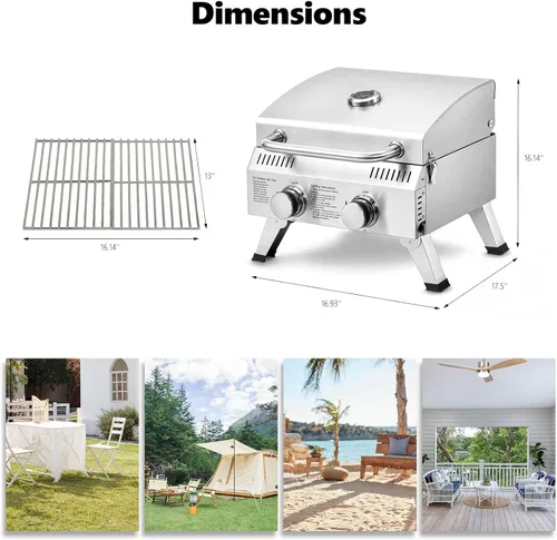 Miniatura 6 de ROVSUN Parrilla portátil de gas propano de 12,000 BTU, parrilla de cocina al aire libre para picnic, camping, caravana, patio, jardín, barbacoa