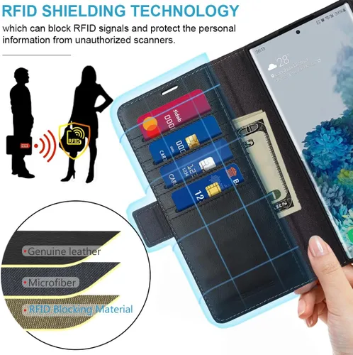 Miniatura 3 de KEZiHOME Funda para Galaxy S23 Ultra, de cuero genuino [bloqueo RFID], funda tipo cartera, ranura para tarjetas con tapa magnética y soporte