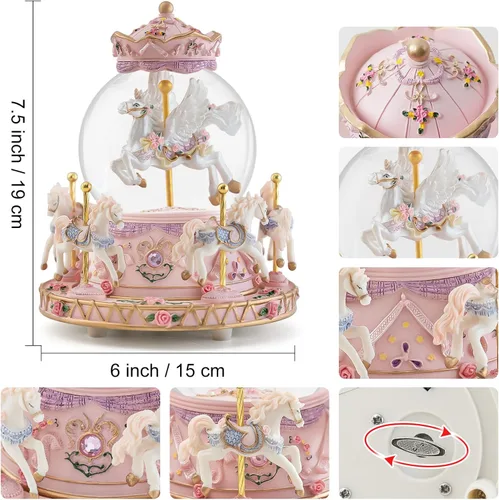 Miniatura 4 de Regalo de globo de nieve de carrusel de unicornio, caja de música de caballo con luces, regalos de lujo para hija, mujer, niñas, mamá, esposa