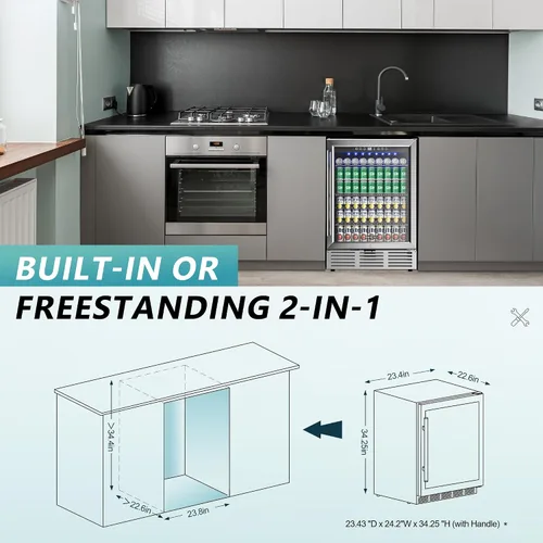 Miniatura 7 de EUHOMY Refrigerador de bebidas de 24 pulgadas, enfriador de bebidas integrado para 180 latas, refrigerador de cerveza debajo del mostrador