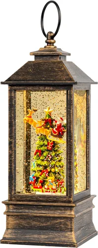 Miniatura 22 de Gnomos de Navidad de 10 pulgadas, linterna de globo de nieve iluminada, caprichoso árbol de Navidad y elfo escandinavo, linterna de agua musical