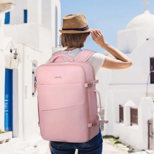 Miniatura 7 de Lubardy Mochila de viaje para laptop 40L, aprobada para vuelos, mochila de mano para hombres y mujeres, Grande, Viajes Rosa