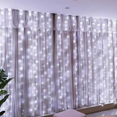 Miniatura 20 de HXWEIYE 300 luces LED de cortina de hadas, 9.8 x 9.8 pies, enchufe USB, 8 modos de luces colgantes de Navidad con control remoto para dormitorio
