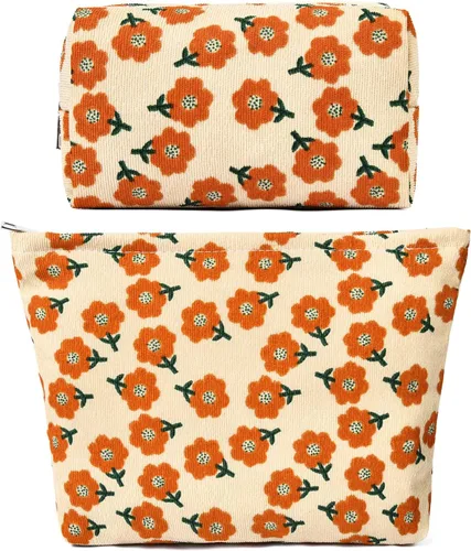 Miniatura 10 de SOIDRAM 2 Piezas de Bolsa de Maquillaje a Rayas Grande, Bolsa de Cosméticos de Cordura de Gran Capacidad, Bolsa de Lona Mixta de Artículos de Rayas