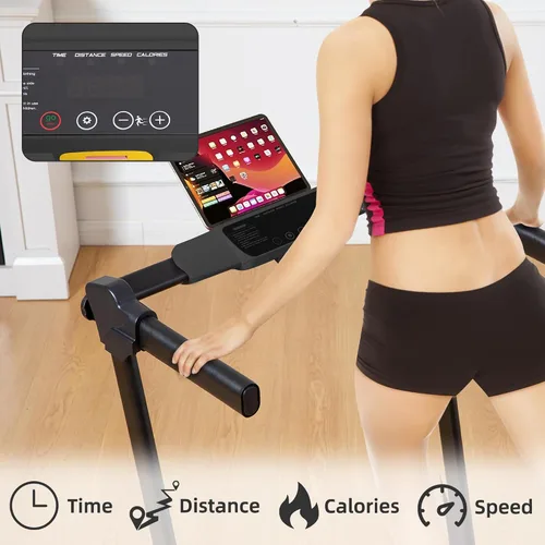 Miniatura 5 de Almohadilla para caminar con barra de asa, caminadora plegable para espacio pequeño, con asas, llave de seguridad, motor silencioso sin escobillas