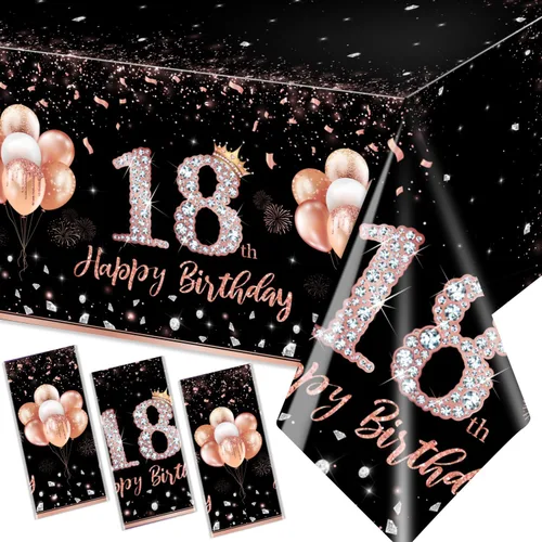 Miniatura 8 de GREHUMOR 3 manteles de fiesta de cumpleaños de 16 años para niñas, color oro rosa, suministros de fiesta de cumpleaños de 16 años, cubierta de mesa