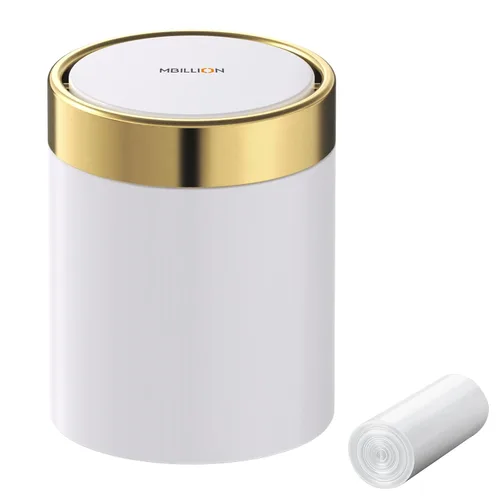Miniatura 16 de Mini bote de basura con tapa, cubo de basura pequeño de escritorio para reciclaje, bonito bote de basura de metal para uso en encimera de mesa