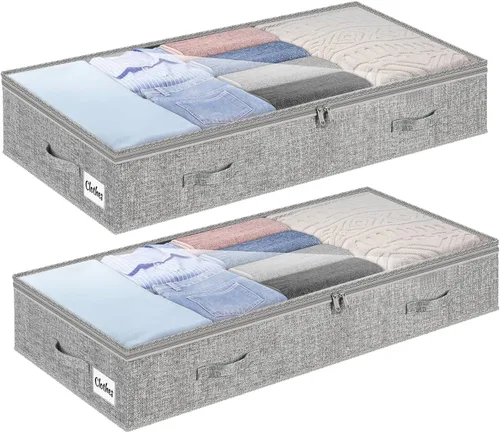 Miniatura 9 de Contenedores de almacenamiento debajo de la cama, paquete de 2 unidades, 4 pulgadas delgado de perfil bajo debajo de la cama, organizador