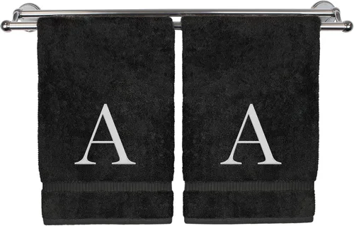 Miniatura 40 de Toalla de mano monogramada, regalo personalizado, juego de 2 - Toalla bordada con letra de bloque dorada - Extra absorbente 100% algodón turco