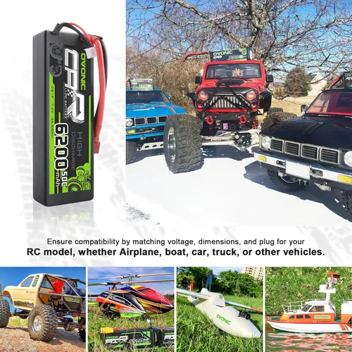 Miniatura 5 de OVONIC 2S Lipo Battery 50C 6200mAh 7.4V Lipo Batería con conector T estilo Dean para 1/8 1/10 RC coche, camión, barco (2 paquetes)