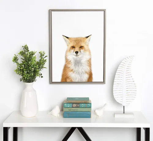 Miniatura 4 de Kate and Laurel Sylvie Studio Fox - Lienzo enmarcado para pared, diseño de zorro de Amy Peterson, 18 x 24 pulgadas, gris