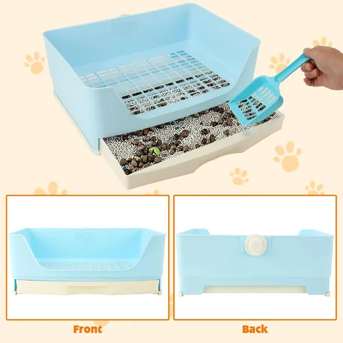Miniatura 3 de BWOGUE - Caja de arena grande para conejos, orinal de entrenamiento de esquina con cajón y rejilla para mascotas más grande para cobayas adultas