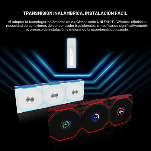 Miniatura 8 de Lian Li UNI - Ventilador Fan TL LCD Inalámbrico 120-Paquete Único-Señal Inalámbrica de 2.4 GHz, Ventilador ARGB-Espejo Infinito-Cadena de Margarita
