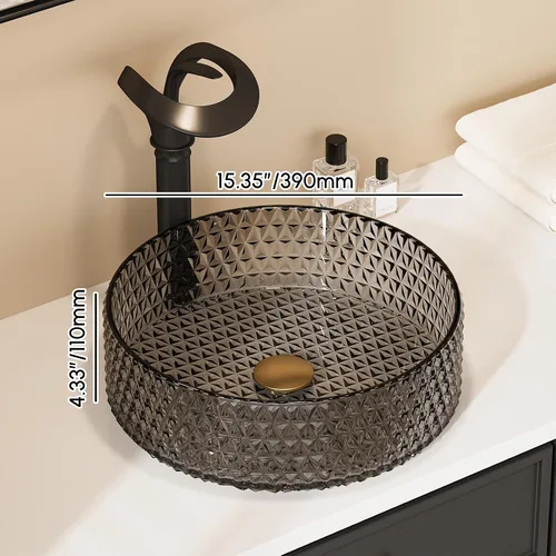 Miniatura 5 de Fregadero de Vaso de Vidrio Negro Lovedima, Lavabo de Tocador de Baño Sobre Encimera
