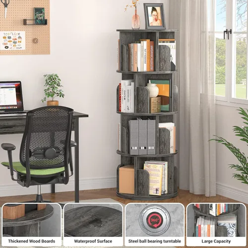 Miniatura 4 de Aheaplus Estantería giratoria, estantería esquinera de exhibición de 360° para espacios pequeños, librero de almacenamiento de pie de 4 niveles