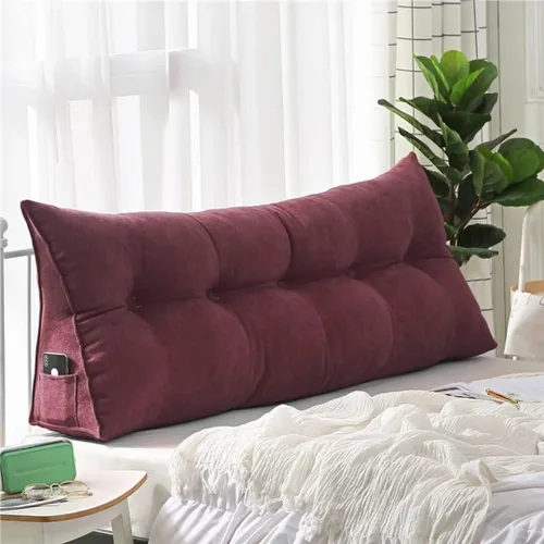 Miniatura 11 de Almohada triangular de lectura para reposo en cama, cojín grande para cabecero, respaldo largo, almohada de cuña con funda extraíble y dos bolsillos