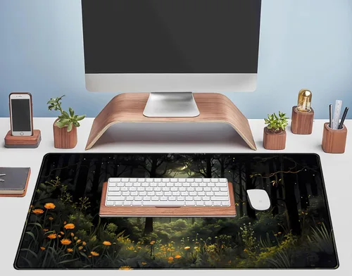 Miniatura 5 de Tapete de escritorio de bosque oscuro, tapete de escritorio verde de naturaleza XXL, alfombrilla de mouse estética extendida para plantas, Dark