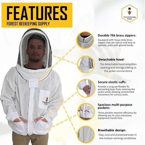 Miniatura 3 de Chaqueta de apicultura forestal – Chaqueta ventilada con capucha de velo de esgrima, chaqueta de apicultura premium YKK con cremalleras de latón