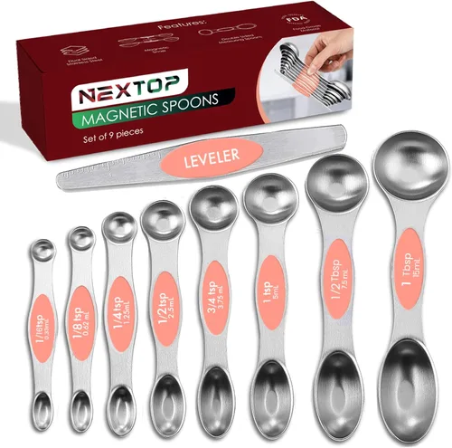 Miniatura 13 de Juego de 9 cucharas medidoras magnéticas de acero inoxidable, apilables, de doble cara, cucharas medidoras para medir ingredientes secos y líquidos