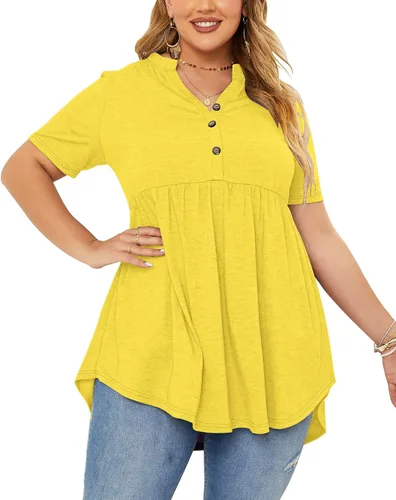 Miniatura 2 de PLOKNRD Blusas holgadas para mujer, de manga corta, cuello en V, con botones, holgadas, para mujer