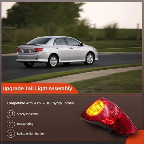 Miniatura 3 de leaptrend Conjunto de luz trasera izquierda, lámpara exterior trasera compatible con Toyota Corolla 2009-2010, luz de freno lateral del conductor