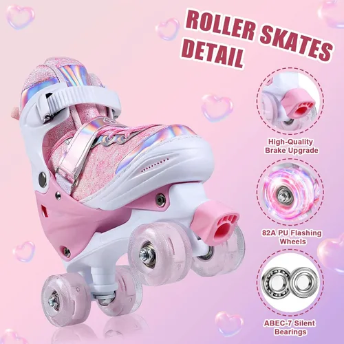 Miniatura 6 de Patines de ruedas para niños, patines rodantes ajustables de 4 tamaños con ruedas que se iluminan, 10C a 6 patines de ruedas para principiantes