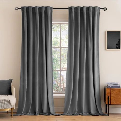 Miniatura 10 de MIULEE Cortinas de terciopelo de 84 pulgadas de largo, juego de 2 paneles para dormitorio, con pestaña trasera plisada, de lujo, aislamiento