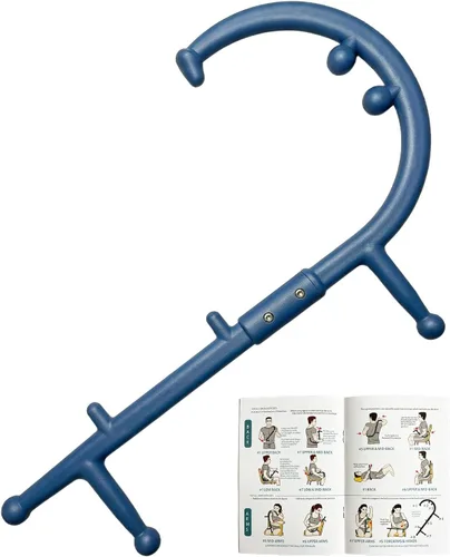 Miniatura 8 de Bastón de masaje de punto gatillo para alivio de espalda, cuello y hombros, gancho de masaje muscular de tejido profundo para nudos y tensión, Negro