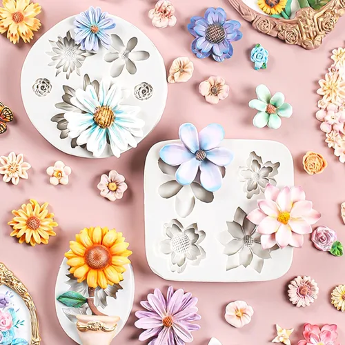 Miniatura 5 de KALAIEN Molde de silicona para fondant de girasol, 4 unidades, para decoración de pasteles, chocolate, caramelo, azúcar, bricolaje, pasta de goma