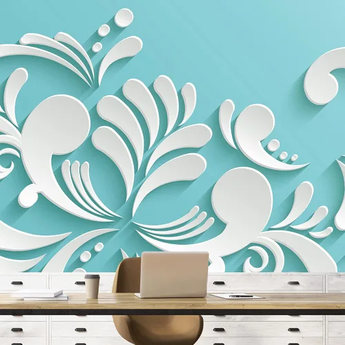 Miniatura 36 de NWT Calcomanía removible de pared/mural blanco pastel azul margarita, naturaleza, desierto, arte digital, arte moderno, decorativo, floral