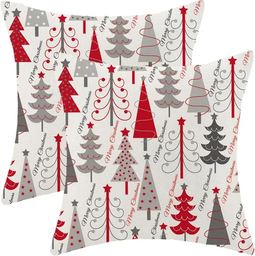 Miniatura 16 de Juego de 2 fundas de almohada de Navidad de 18 x 18 pulgadas, decoración de árbol de Navidad, fundas de almohada decorativas de invierno